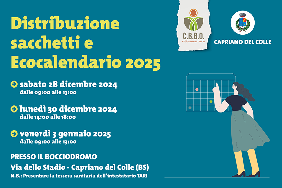 DISTRIBUZIONE SACCHETTI RACCOLTA E ECOCALENDARIO CAPRIANO DEL COLLE